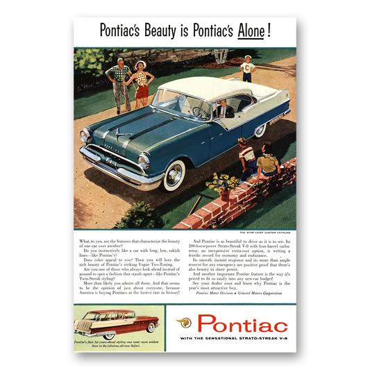 1955 Pontiac Star Chief Custom Catalina Beauty is Pontiacs Alone Vintage Magazine Print Ad