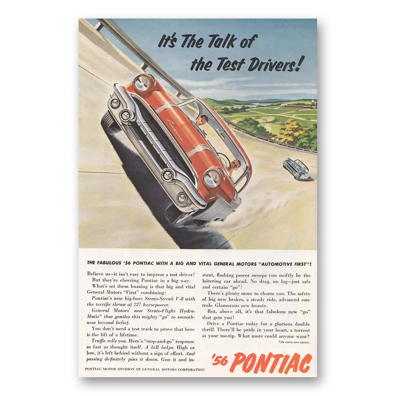 1955 Pontiac Strato Streak Talk of the Test Drivers Vintage Magazine Print Ad