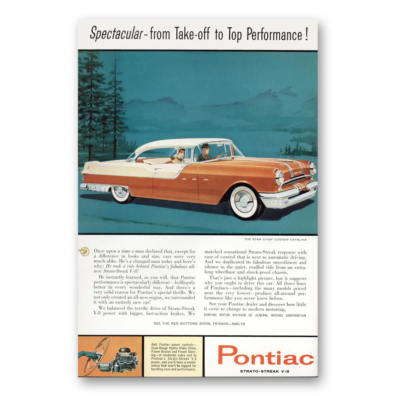 1955 Pontiac Star Chief Custom Catalina Spectacular From Take Off Vintage Magazine Print Ad