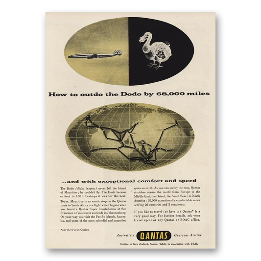 1955 Qantas Airlines Outdo the Dodo Vintage Magazine Print Ad