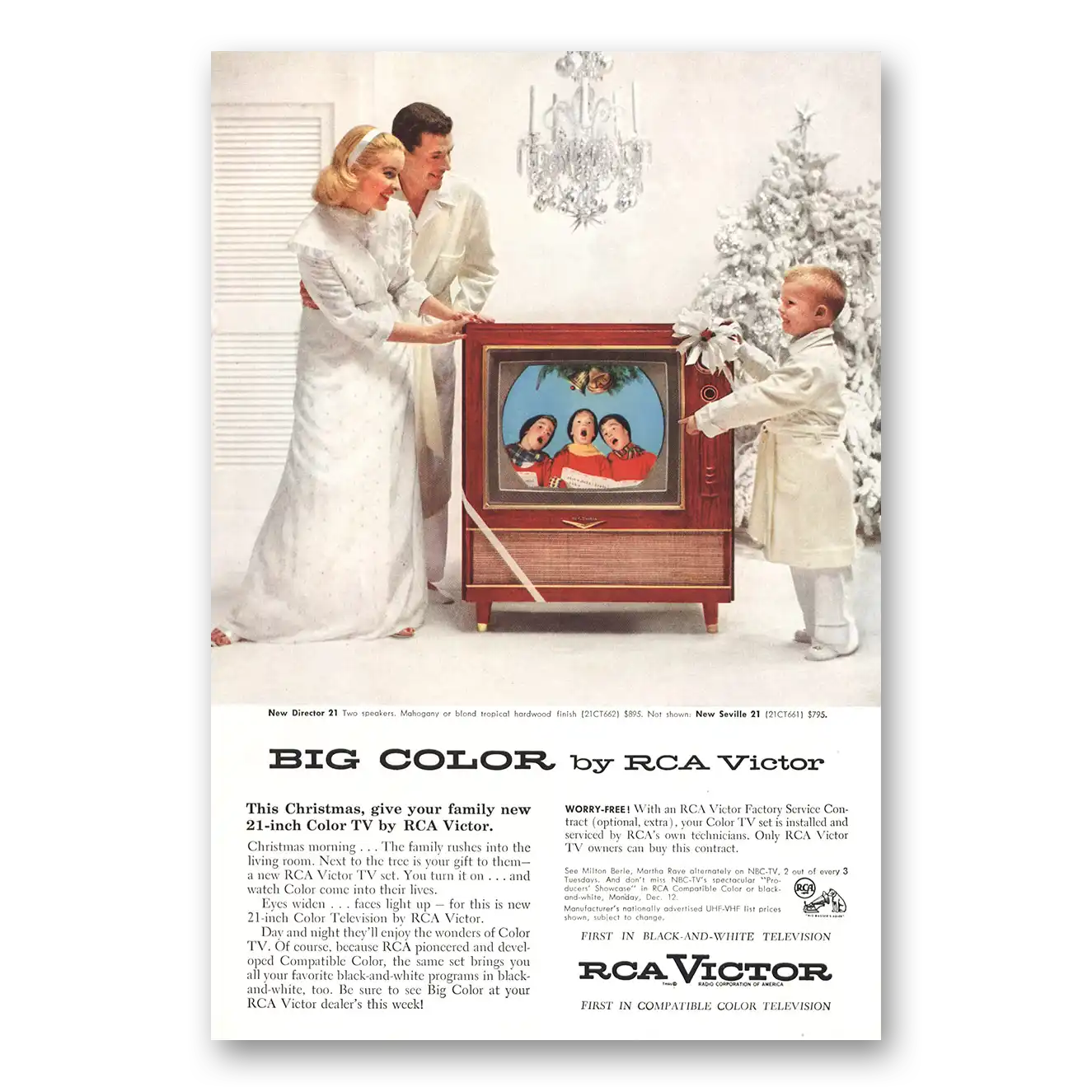 1955 RCA Victor Television Director 21 Big Color Christmas Vintage Magazine Print Ad