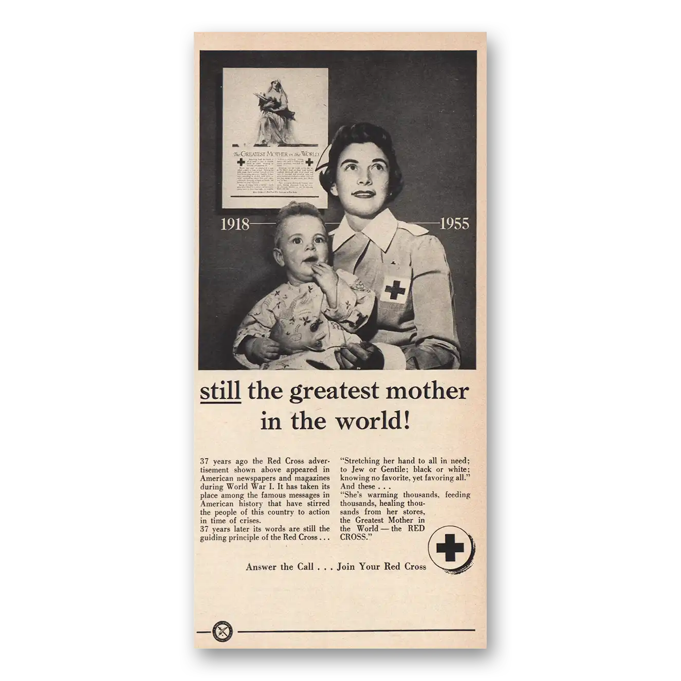 1955 American Red Cross Greatest Mother In the World Vintage Magazine Print Ad