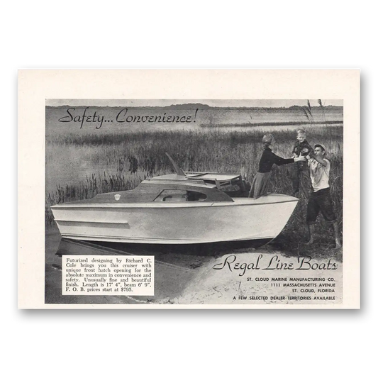 1955 Regal Line Boats St Cloud Safety Convenience Vintage Magazine Print Ad