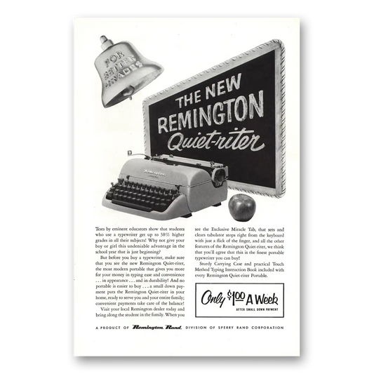 1955 Remington Typewriter Quiet Riter For Better Grades Vintage Magazine Print Ad