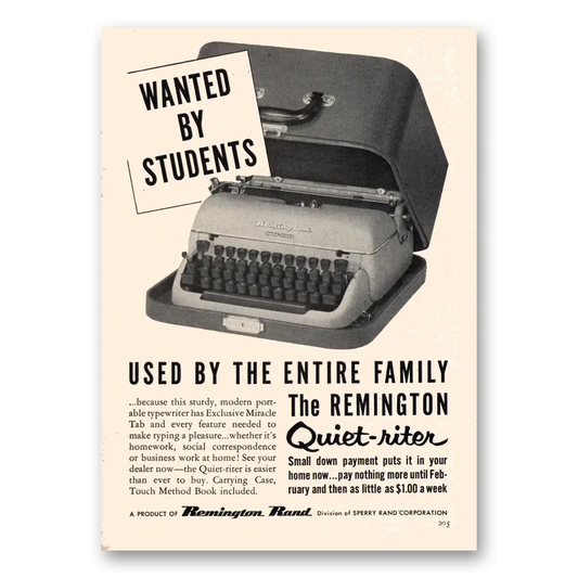 1955 Remington Typewriter Quiet Riter Wanted By Students Vintage Magazine Print Ad