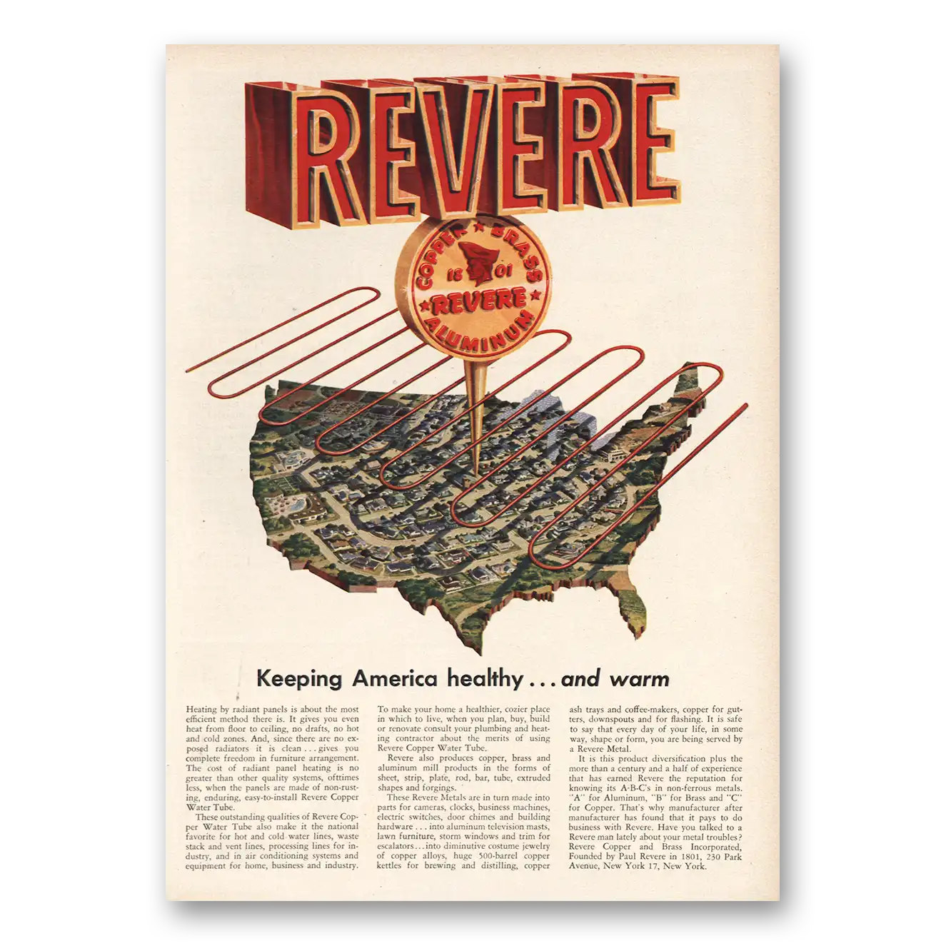 1955 Revere Copper + Brass Keeping America Healthy Vintage Magazine Print Ad