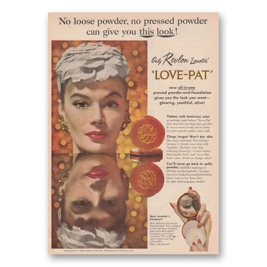 1955 Revlon Love Pat Powder No Loose Powder No Pressed Powder Vintage Magazine Print Ad