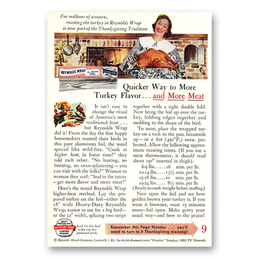 1955 Reynolds Wrap Quicker Ways to More Turkey Flavor Vintage Magazine Print Ad