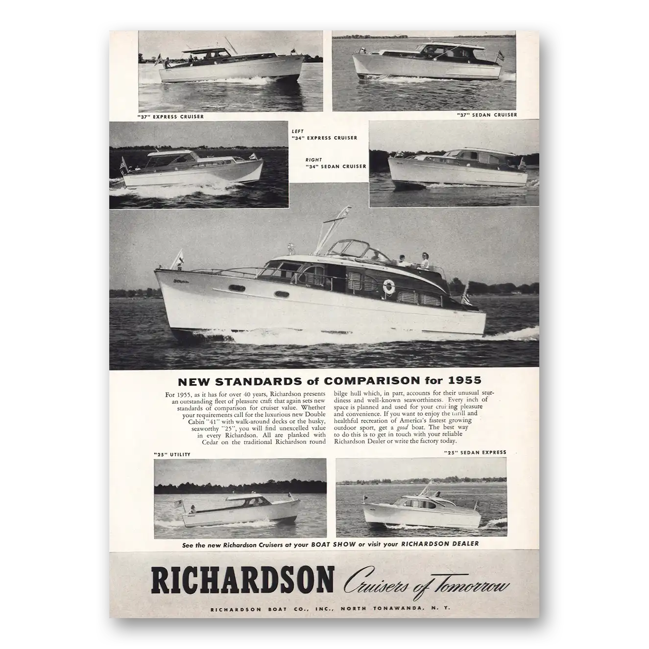 1955 Richardson Boats Express Sedan Cruiser Vintage Magazine Print Ad