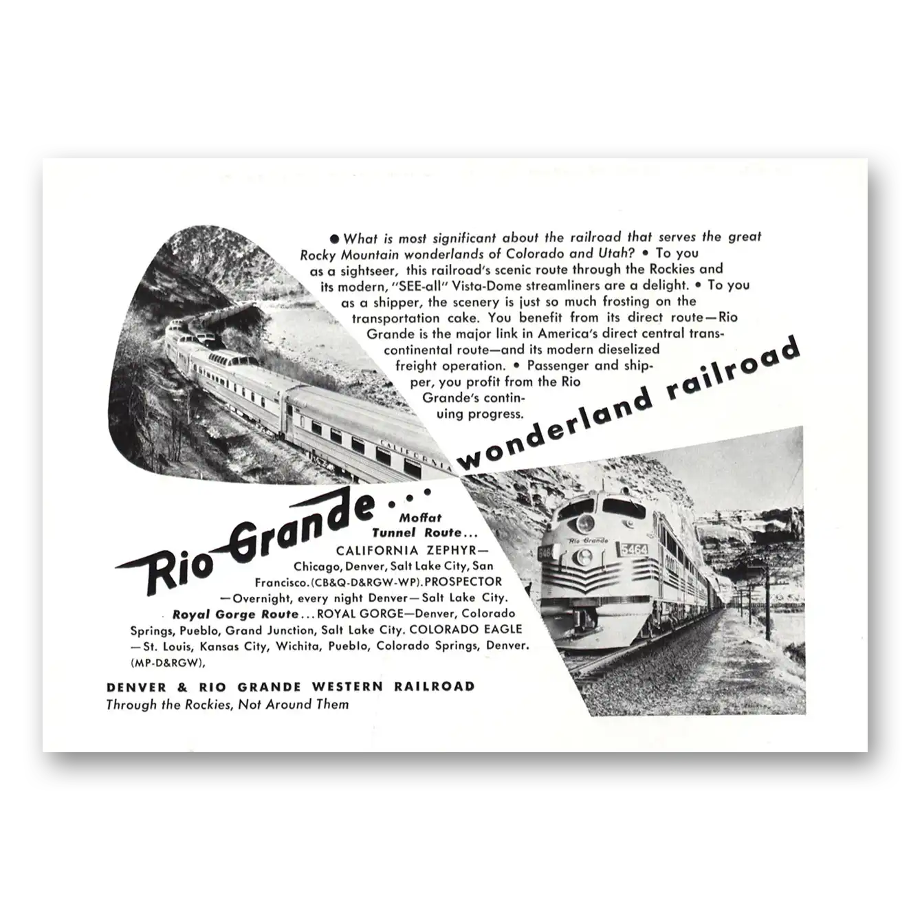 1955 Denver & Rio Grande Western Railroad Wonderland Vintage Magazine Print Ad