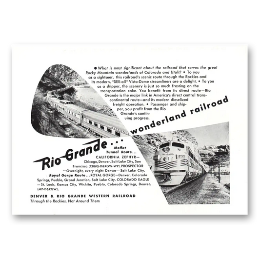 1955 Denver & Rio Grande Western Railroad Wonderland Vintage Magazine Print Ad