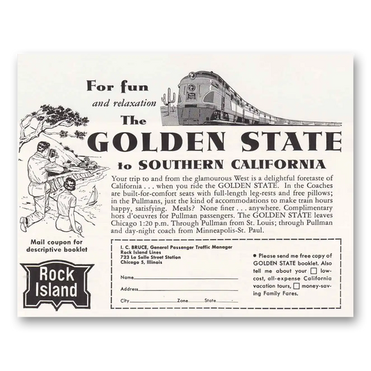 1955 Rock Island Lines Golden State of Southern Vintage Magazine Print Ad