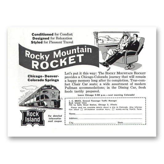 1955 Rock Island Lines Rocky Mountain Rocket Vintage Magazine Print Ad