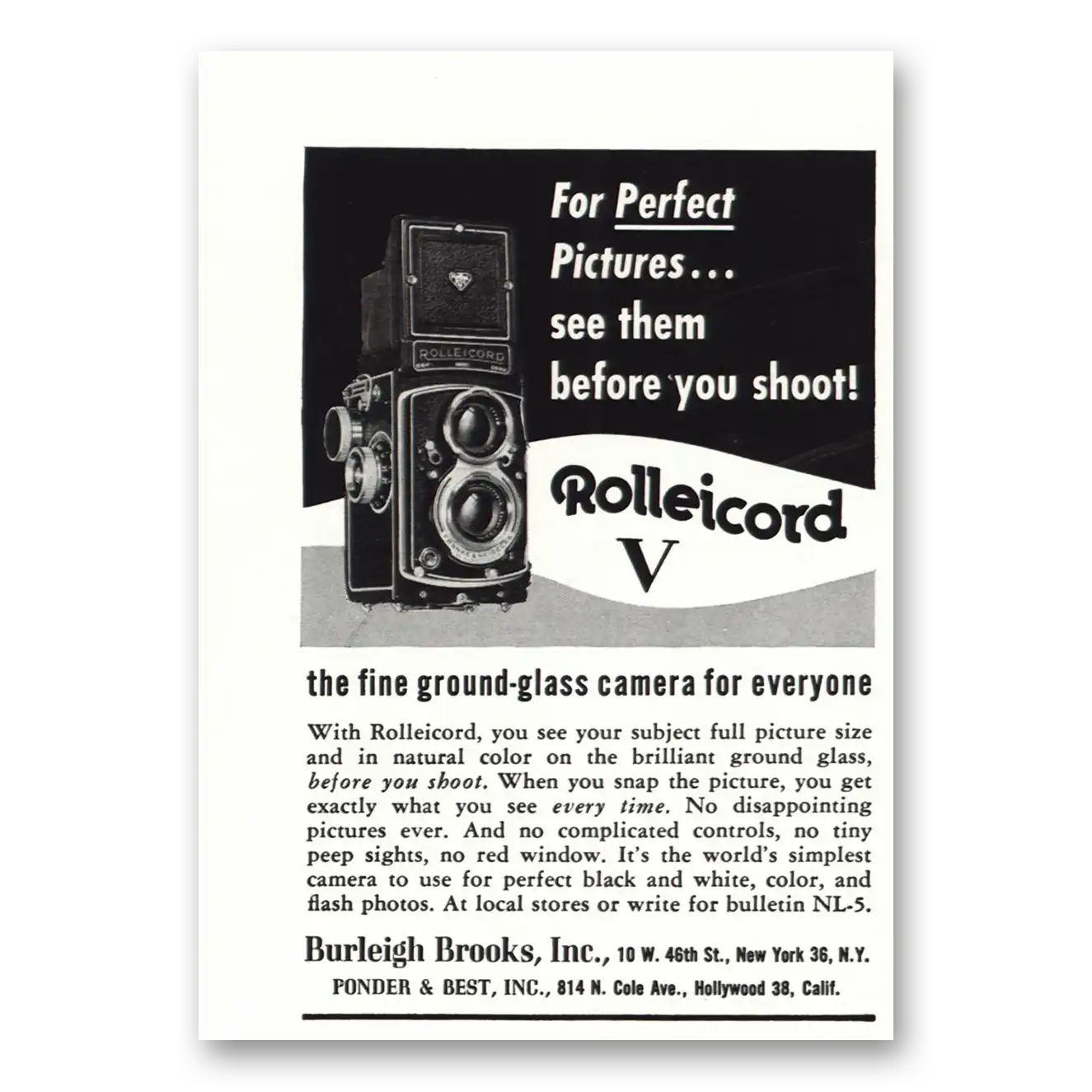 1955 Rolleicord Camera Fine Ground Glass Camera Vintage Magazine Print Ad