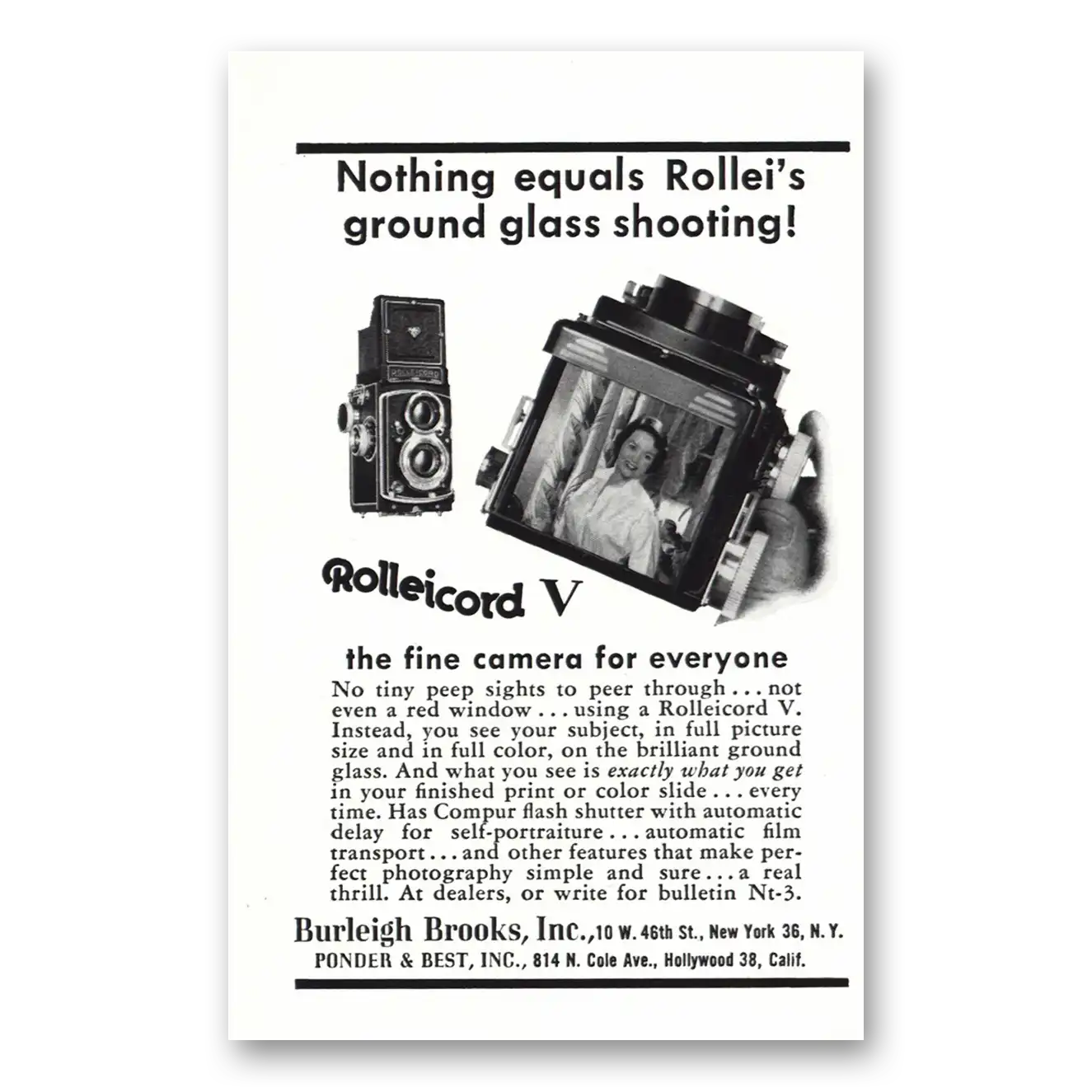 1955 Rolleicord Camera Ground Glass Shooting Vintage Magazine Print Ad