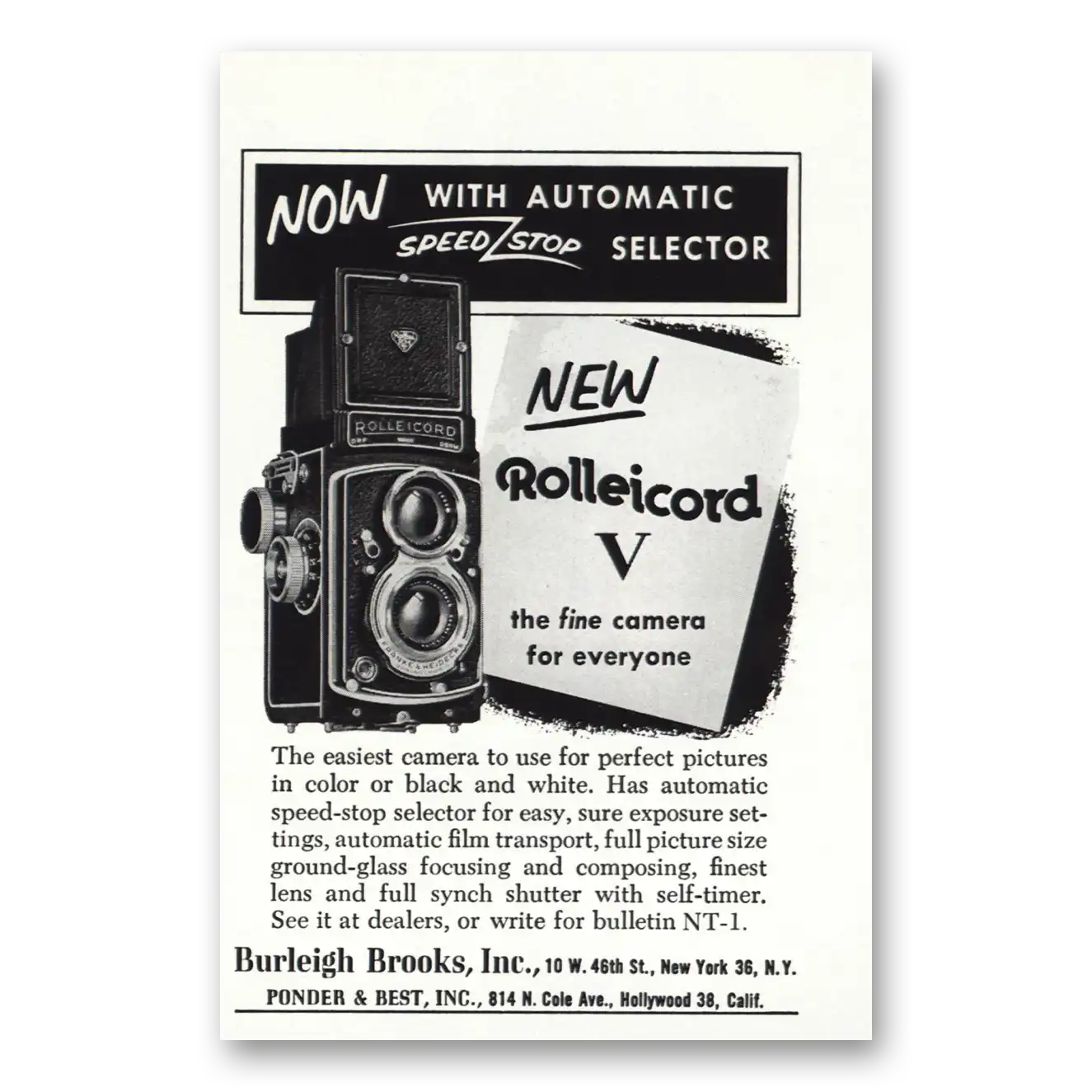 1955 Rolleicord Camera Speed Stop Selector Vintage Magazine Print Ad