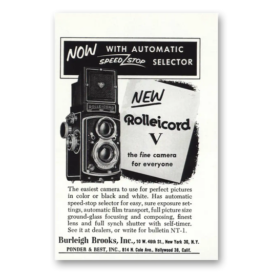 1955 Rolleicord Camera Speed Stop Selector Vintage Magazine Print Ad