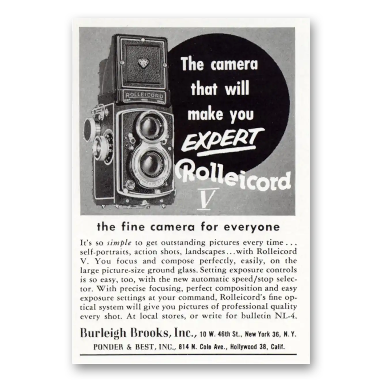 1955 Rolleicord Camera Will Make You Expert Vintage Magazine Print Ad