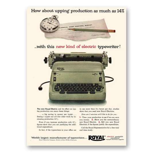 1955 Royal Typewriter New Kind of Electric Vintage Magazine Print Ad