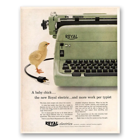 1955 Royal Typewriter Baby Chick Vintage Magazine Print Ad