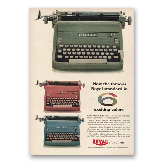 1955 Royal Typewriter 6 Exciting Colors Vintage Magazine Print Ad