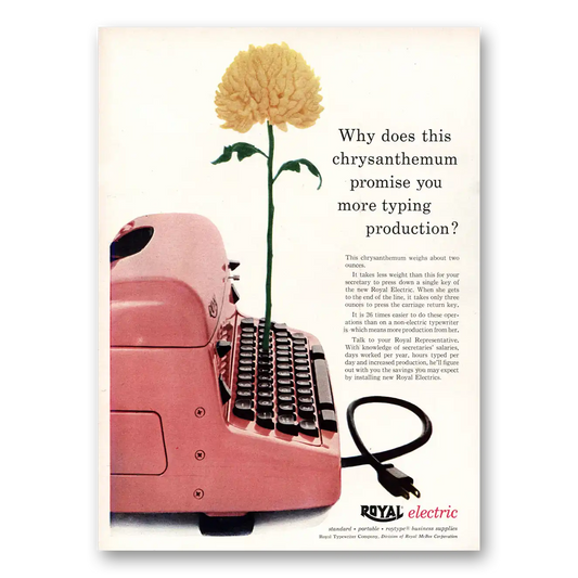 1955 Royal Typewriter Chrysanthemum Promise Vintage Magazine Print Ad