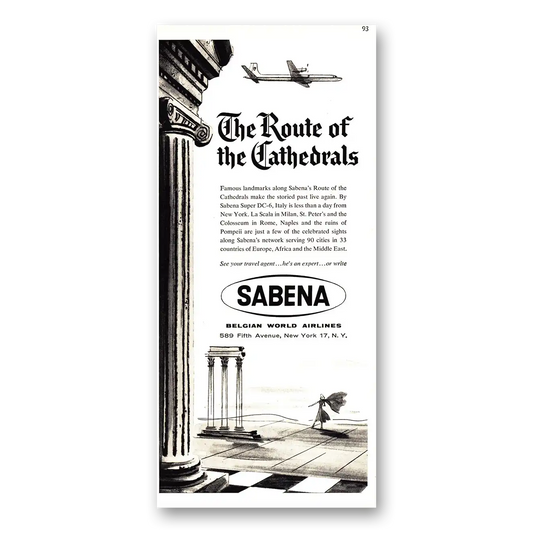 1955 Sabena Airlines Route of the Cathedrals Vintage Magazine Print Ad