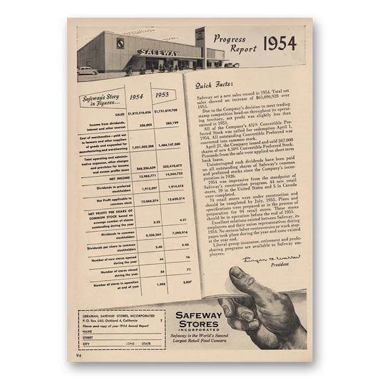 1955 Safeway Stores Progress Report Vintage Magazine Print Ad