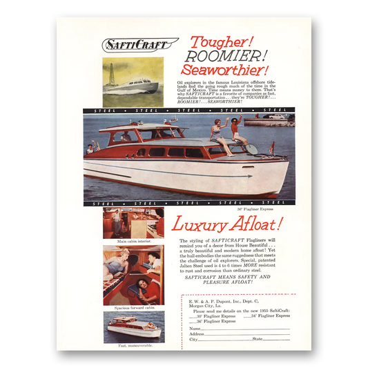 1955 SaftiCraft Flagliner Roomier Seaworthier Vintage Magazine Print Ad