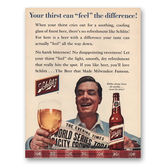 1955 Schlitz Beer World Series Vintage Magazine Print Ad