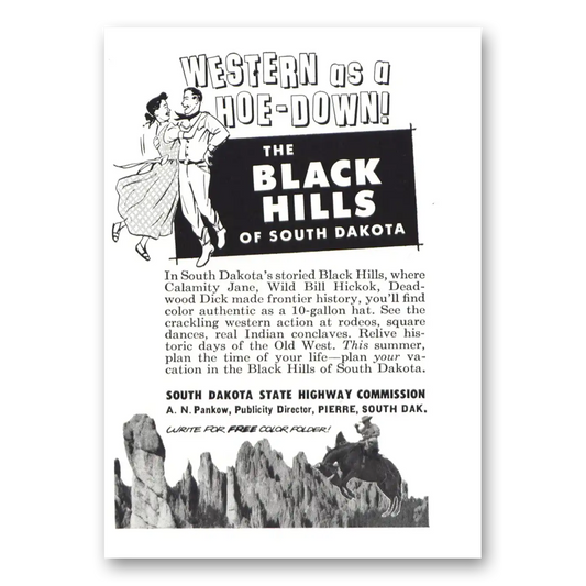 1955 South Dakota Black Hills Western As a Hoe Down Vintage Magazine Print Ad