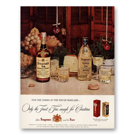 1955 Seagrams VO Whisky Finest Is Fine Enough Christmas Vintage Magazine Print Ad