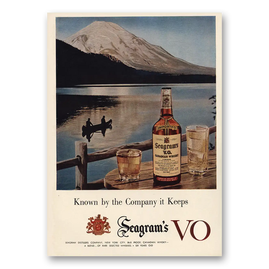 1955 Seagrams Canoe and Mountains Vintage Magazine Print Ad