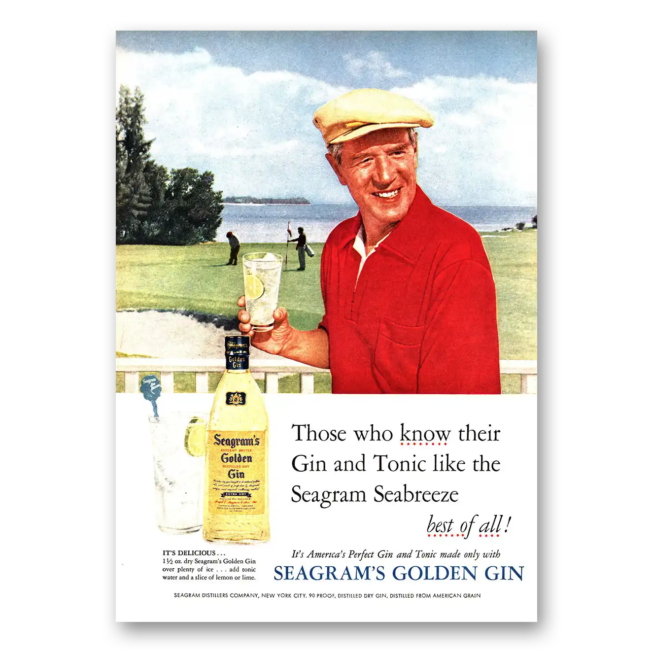 1955 Seagrams Golden Gin Those Who Know Their Gin and Tonic Vintage Magazine Print Ad