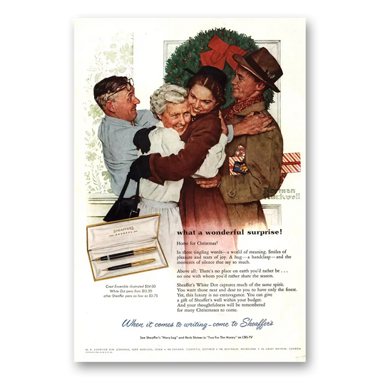 1955 Sheaffers White Dot Pen Wonderful Surprise Norman Rockwell Vintage Magazine Print Ad