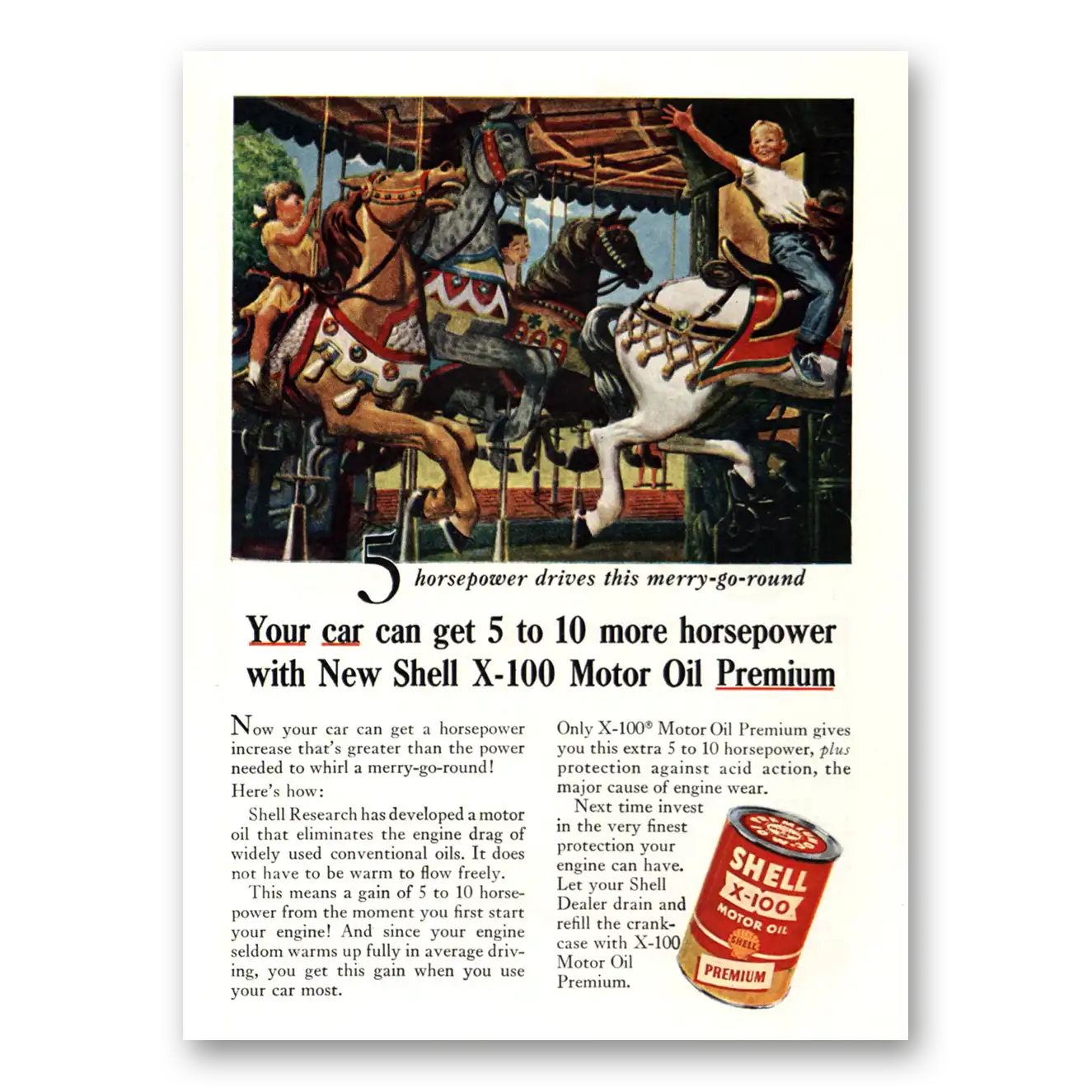 1955 Shell Motor Oil Drives This Merry Go Round Vintage Magazine Print Ad