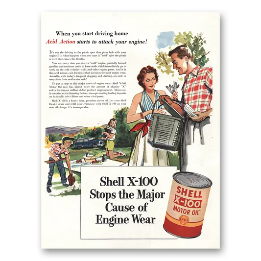 1955 Shell Motor Oil Driving Home Acid Action Vintage Magazine Print Ad