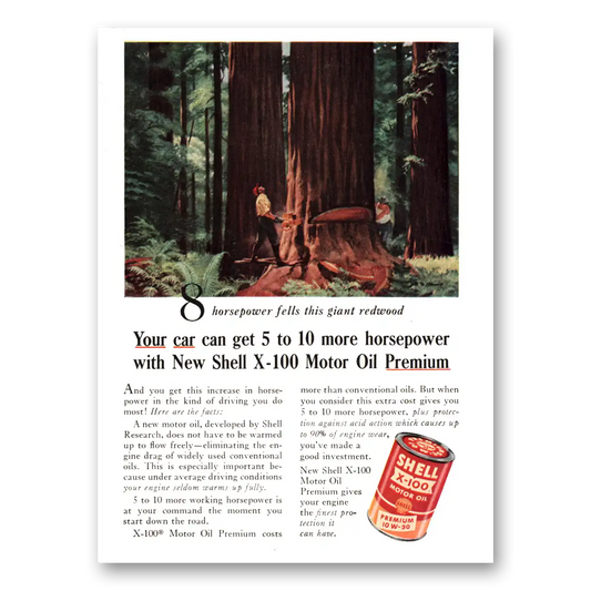 1955 Shell Motor Oil Can Get 5 to 10 More Horsepower Vintage Magazine Print Ad