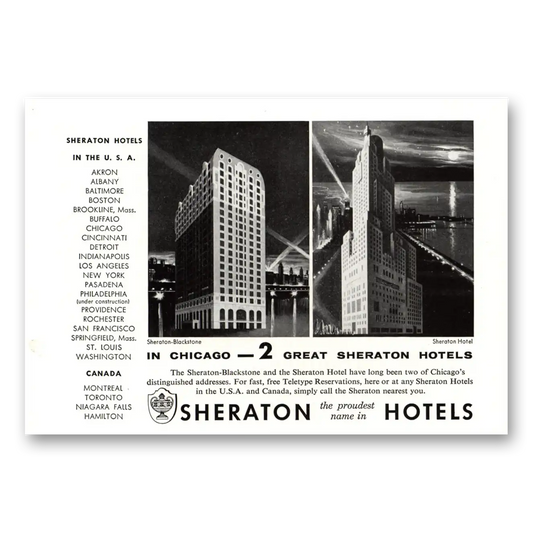 1955 Sheraton Hotels Chicago Blackstone Vintage Magazine Print Ad