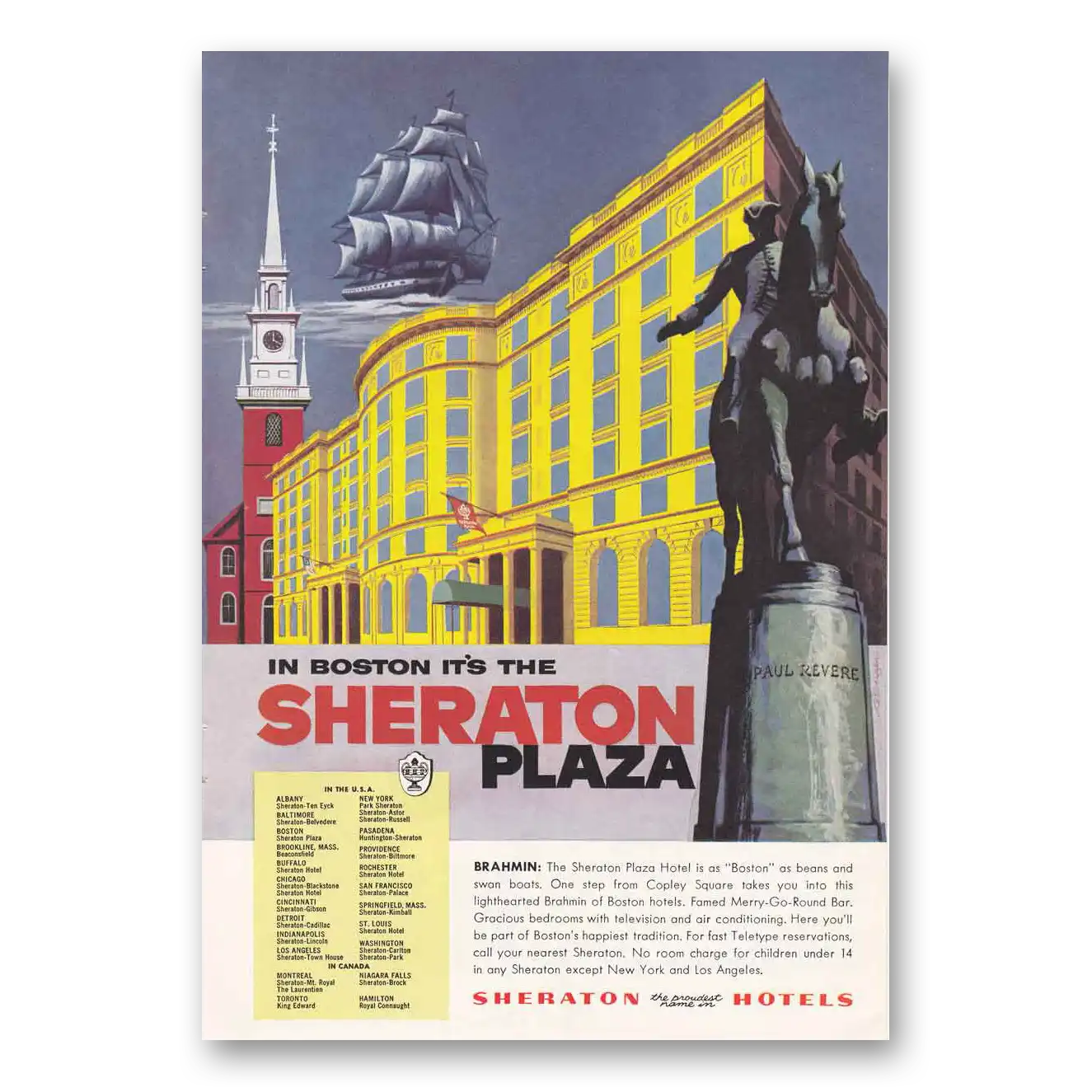 1955 Sheraton Plaza Hotel Boston Brahmin As Boston As Beans Vintage Magazine Print Ad