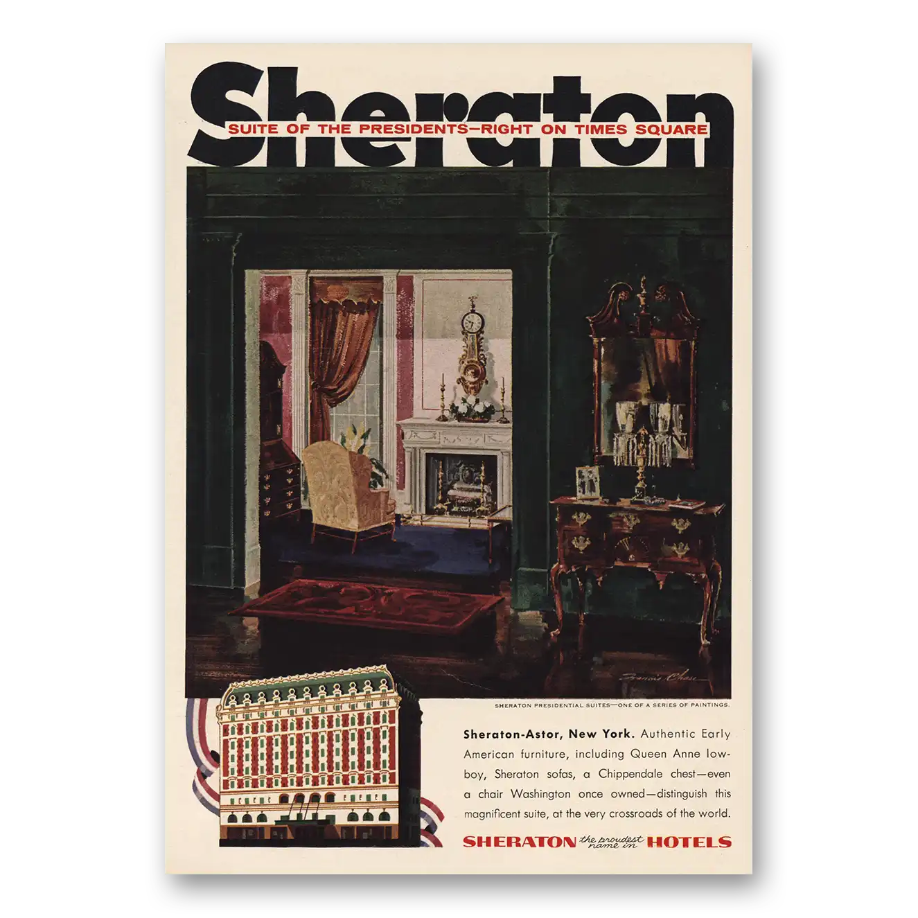 1955 Sheraton Hotels Right On Times Square Vintage Magazine Print Ad