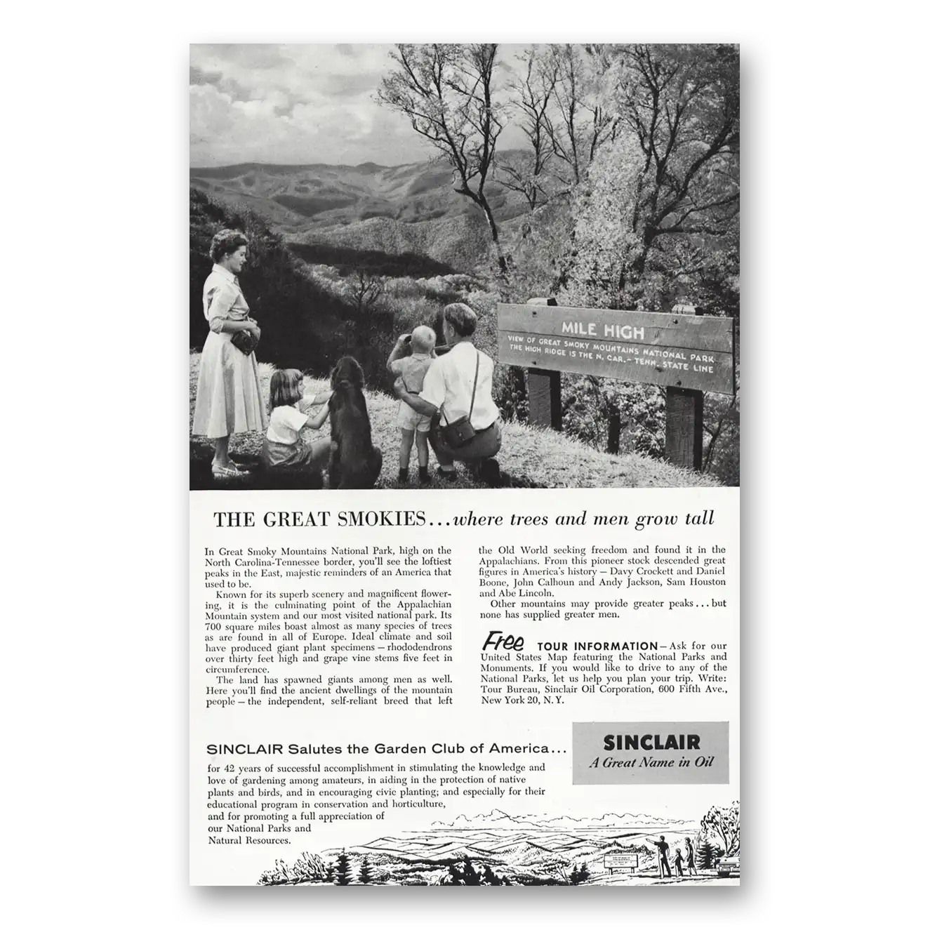 1955 Sinclair Great Smokies Mile High Vintage Magazine Print Ad