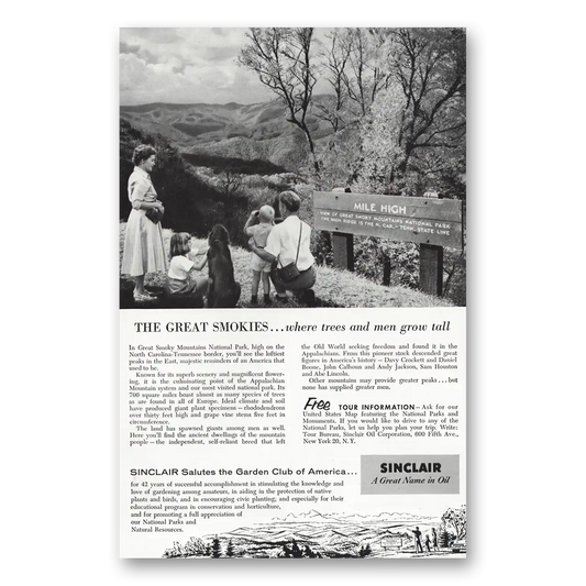 1955 Sinclair Great Smokies Mile High Vintage Magazine Print Ad