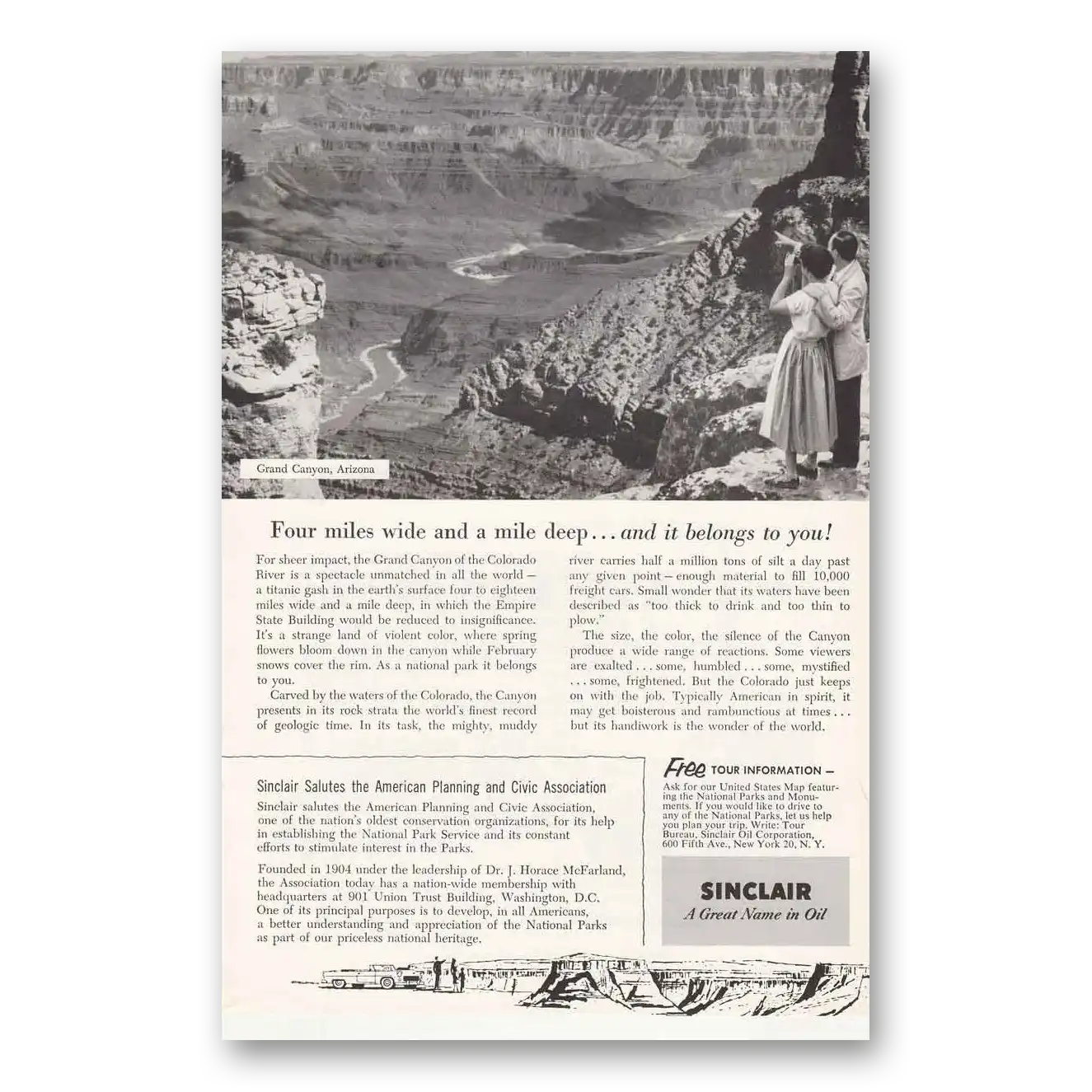 1955 Sinclair Grand Canyon Four Miles Wide and a Mile Deep Vintage Magazine Print Ad