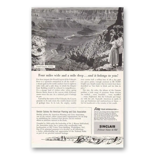 1955 Sinclair Grand Canyon Four Miles Wide and a Mile Deep Vintage Magazine Print Ad