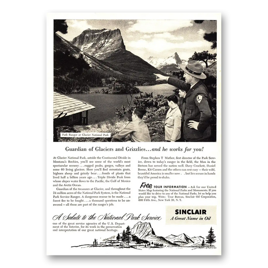 1955 Sinclair Glacier and Grizzlies and He Works for You Vintage Magazine Print Ad