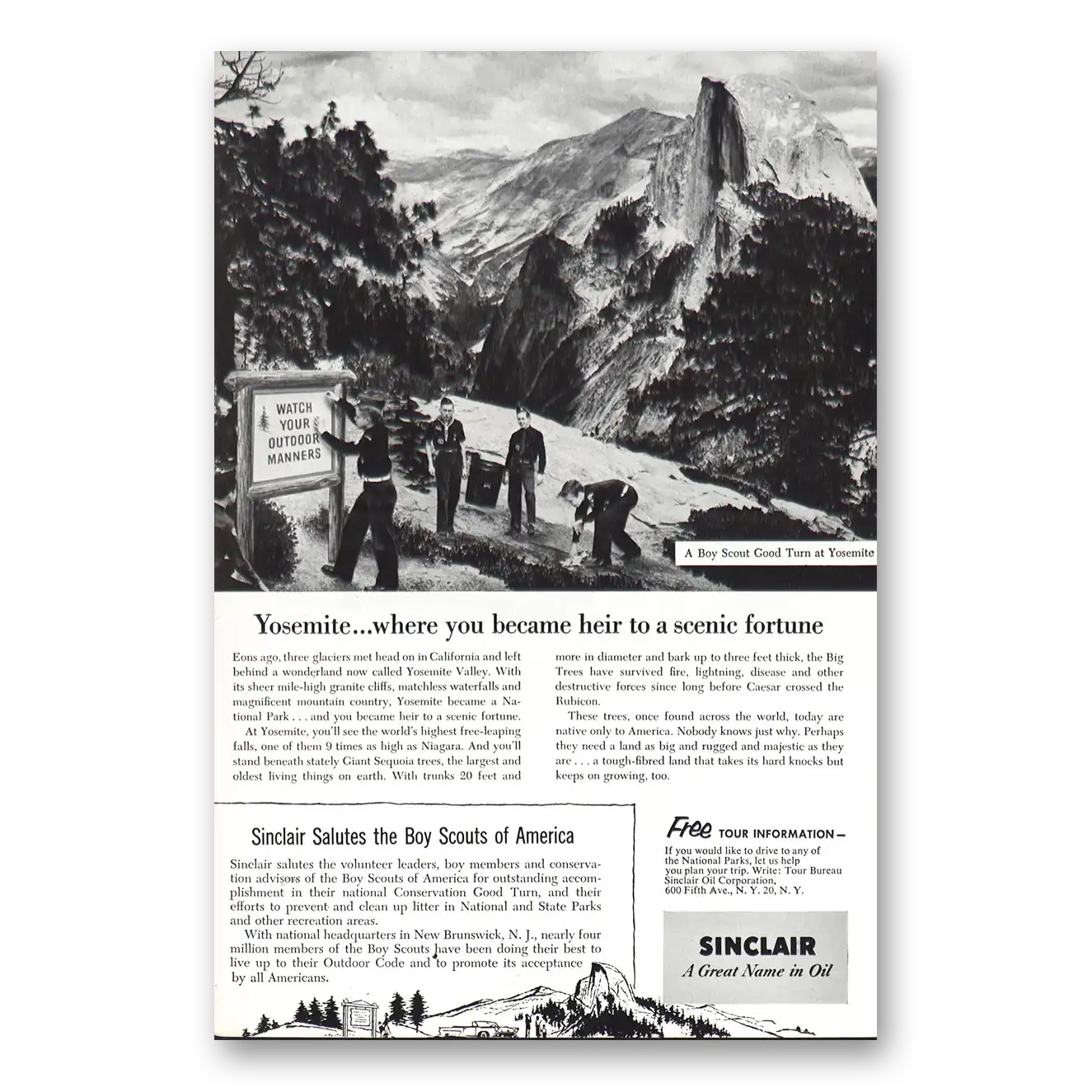 1955 Sinclair Yosemite Scenic Fortune Vintage Magazine Print Ad