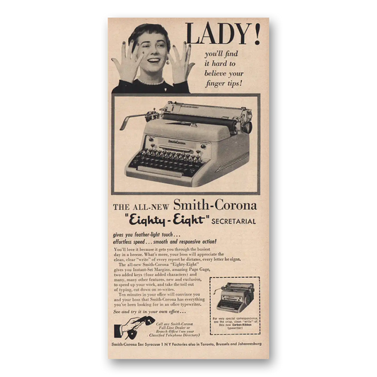 1955 Smith Corona Typewriters Eighty Eight Secretarial Typewriter Lady Vintage Magazine Print Ad