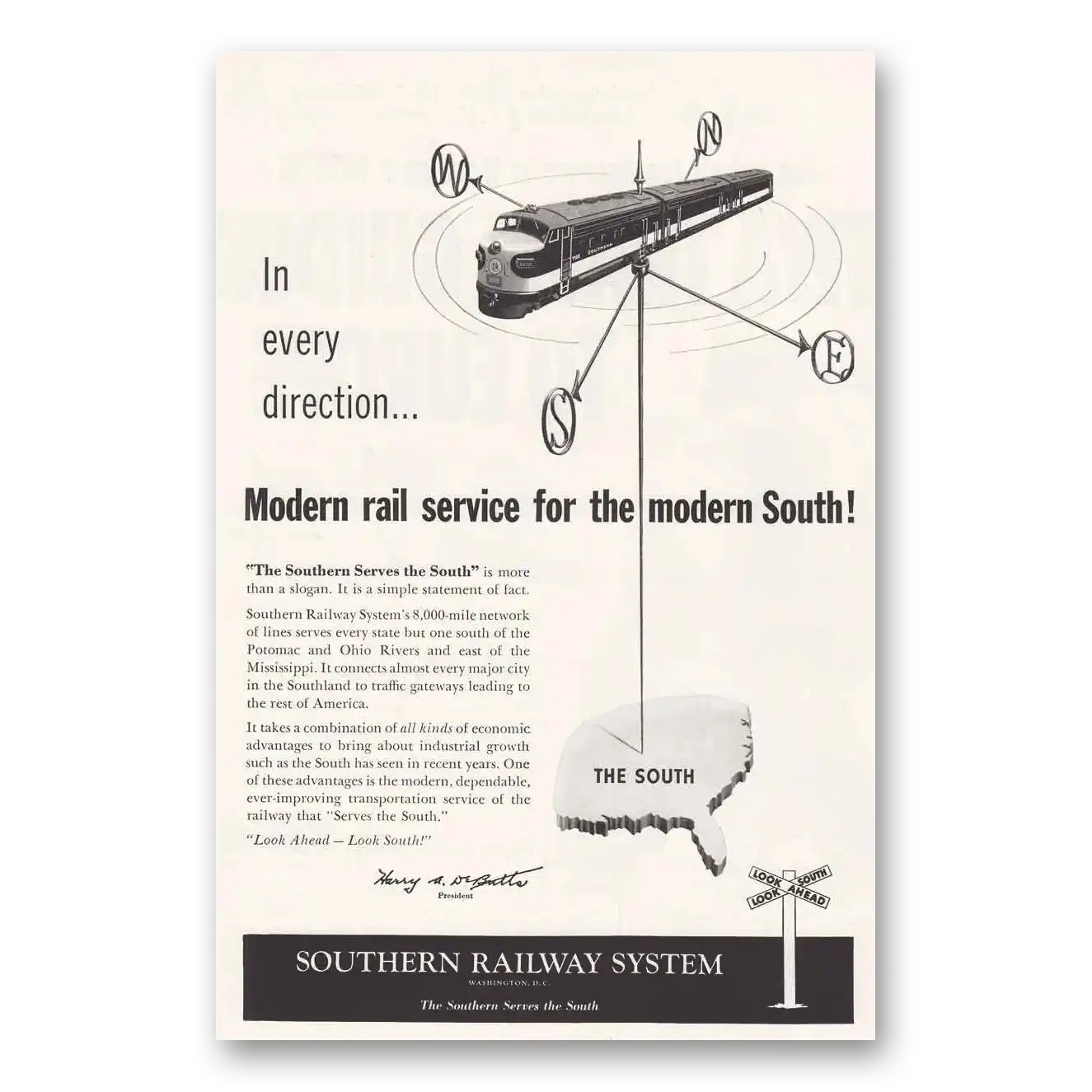 1955 Southern Railway Modern Rail Service for the Modern South Vintage Magazine Print Ad