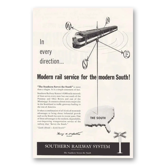 1955 Southern Railway Modern Rail Service for the Modern South Vintage Magazine Print Ad